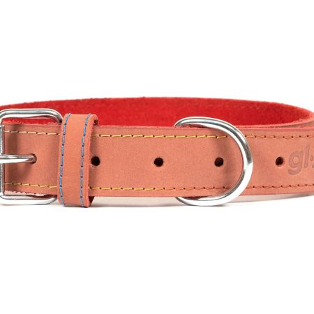 Collar de piel nobuk para perros de la marca Gloria  35 cms y con 12 mm. Rojo