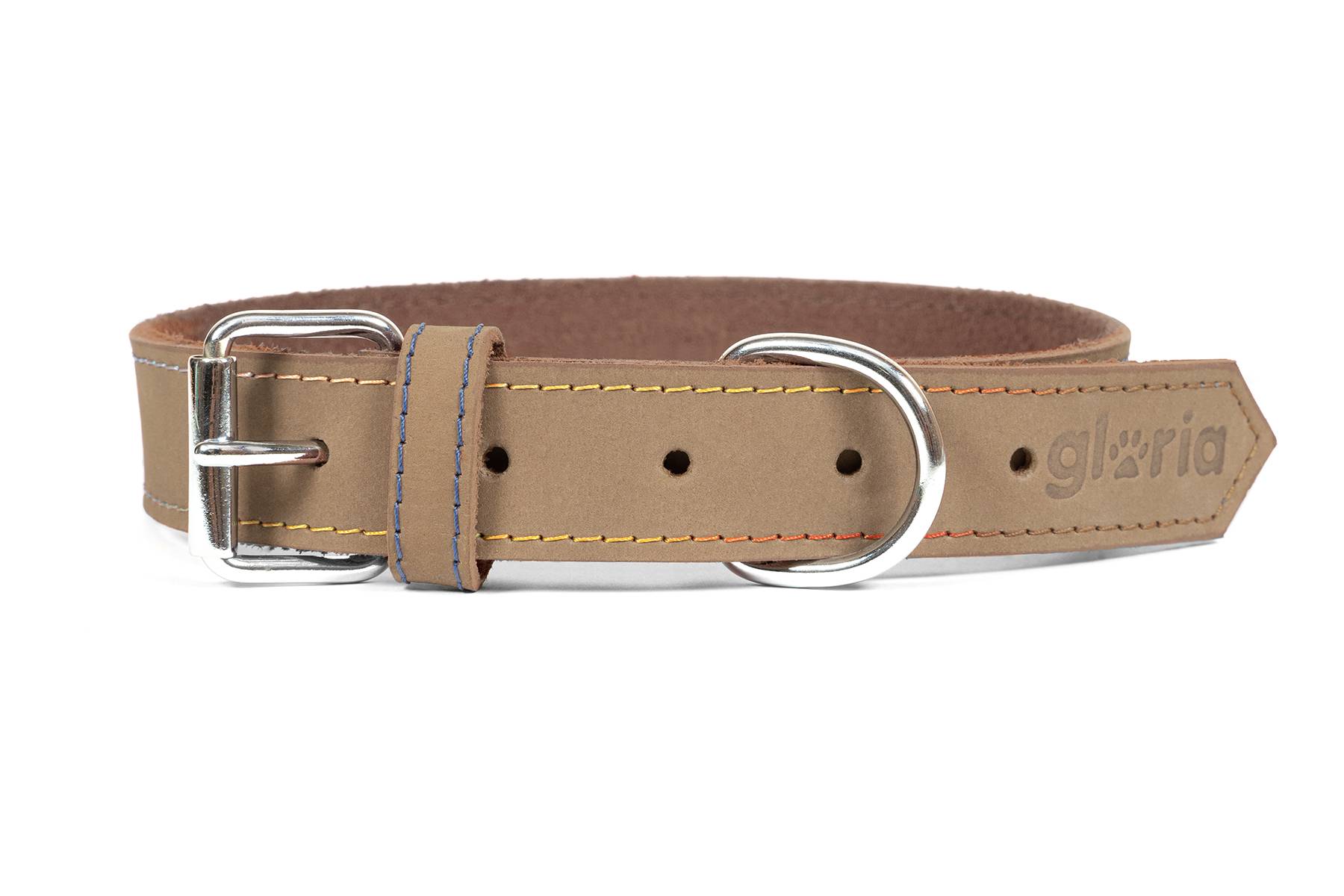 Collar de piel nobuk para perros de la marca Gloria 45 cms y con 18 mm. Beige