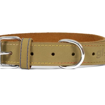Collar de piel nobuk para perros de la marca Gloria  45 cms y con 18 mm. Verde