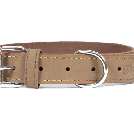 Collar de piel nobuk para perros de la marca Gloria  50 cms y con 21 mm. Beige