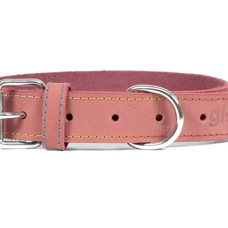 Collar de piel nobuk para perros de la marca Gloria  50 cms y con 21 mm. Rosa