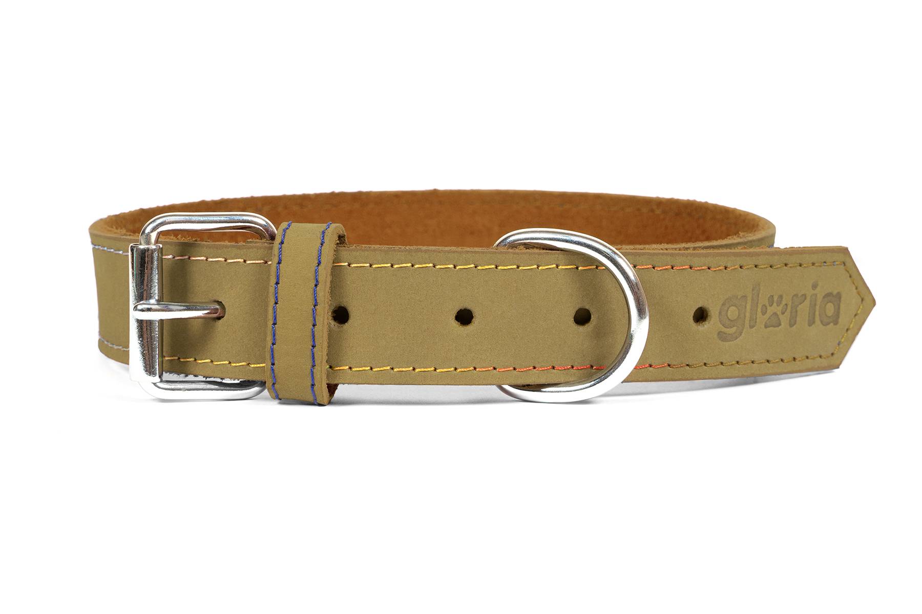 Collar de piel nobuk para perros de la marca Gloria 60 cms y con 30 mm. Verde