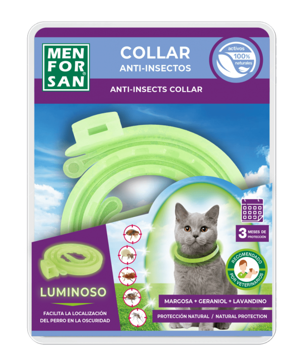 Collar luminiscente anti-insectos Menforsan para Gato con margosa, geraniol y lavandino